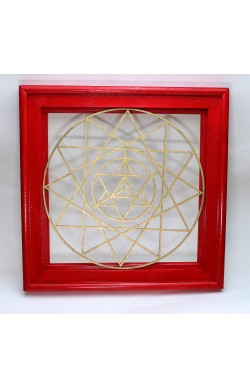 Merkaba Sembolü Altın | Kutsal Geometri | Kırmızı Çerçeveli | 48 cm