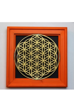 Yaşam Çiçeği Sembolü | Kutsal Geometri | Gold | Turuncu Çerçeveli | 31cm