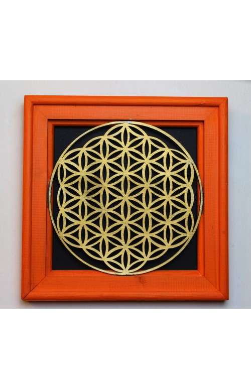 Yaşam Çiçeği Sembolü | Kutsal Geometri | Gold | Turuncu Çerçeveli | 48cm