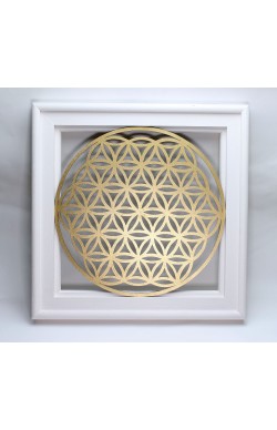 Yaşam Çiçeği Sembolü | Kutsal Geometri | Altın | Beyaz Çerçeveli | Paspartusuz | 48 cm